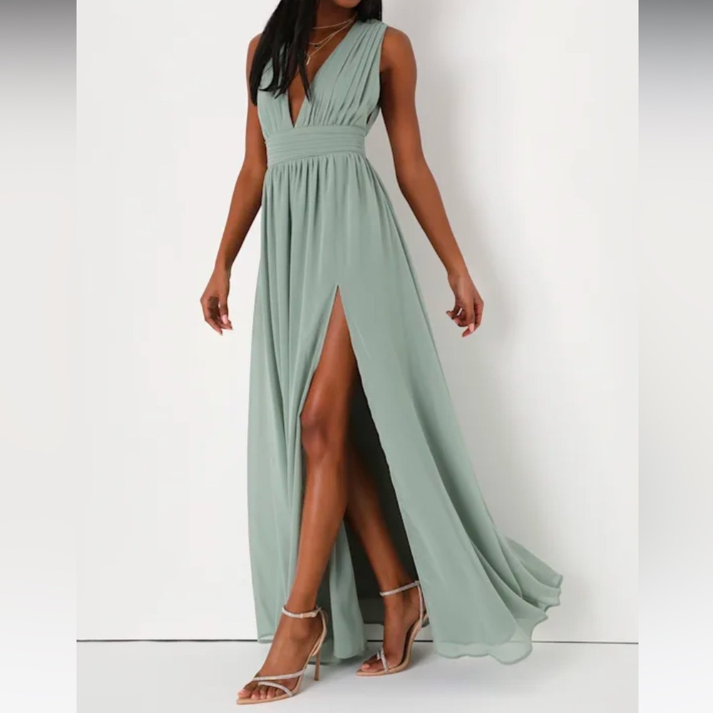 LULUS Heavenly Hues SAGE Maxi Dress SIZE M